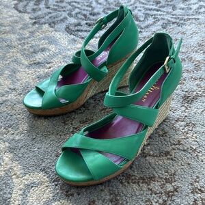 Cole Haan Nike Air Wedge Leather Espadrille Shoes Green 7.5